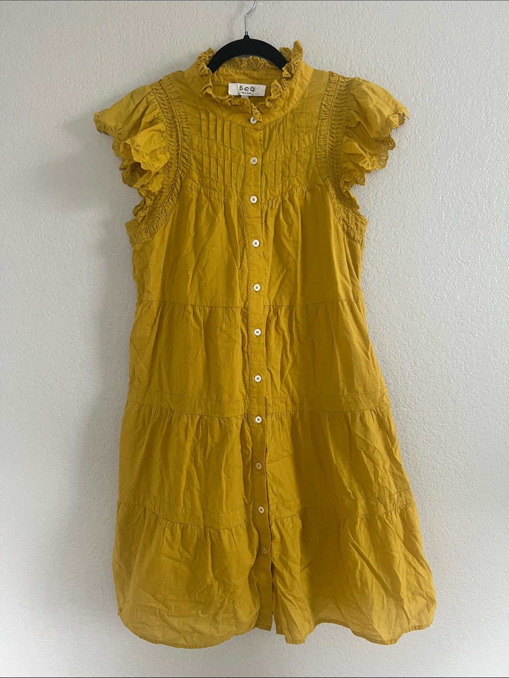 Sea New York Adrienne Tiered Cotton Dress In Yellow Mustard.Size M - Picture 6 of 13